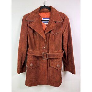 VTG 70s Suburban Heritage Suede Leather Jacket Brown Belt Western Women 13/14